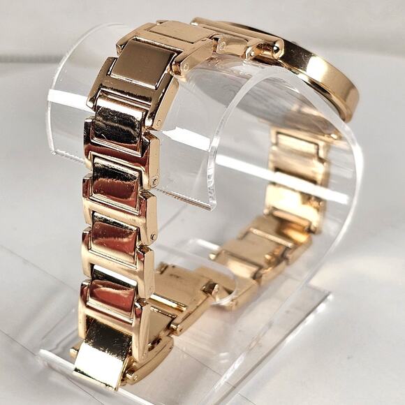 Women's Gold Tone Quartz Watch 34mm Crystal Bezel Silver Dial Bracelet Style - Picture 12 of 14